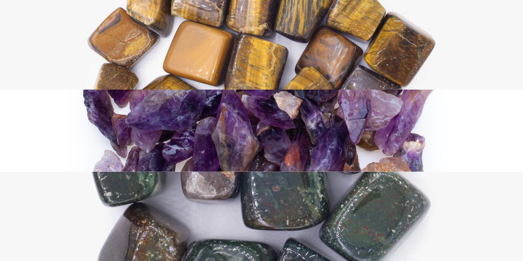 Healing Crystals Tiger’s Eye, Amethyst, Bloodstone