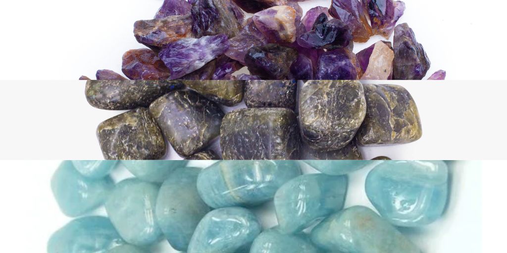 Healing Crystals Amethyst, Labradorite, Aquamarine