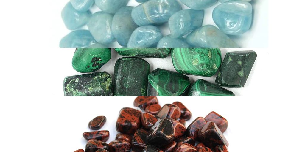 Healing Crystals Aquamarine, Malachite, Obsidian