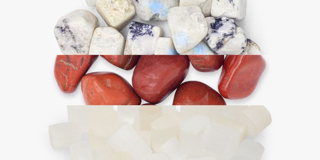 Healing Crystals Moonstone, Selenite, Red Jasper