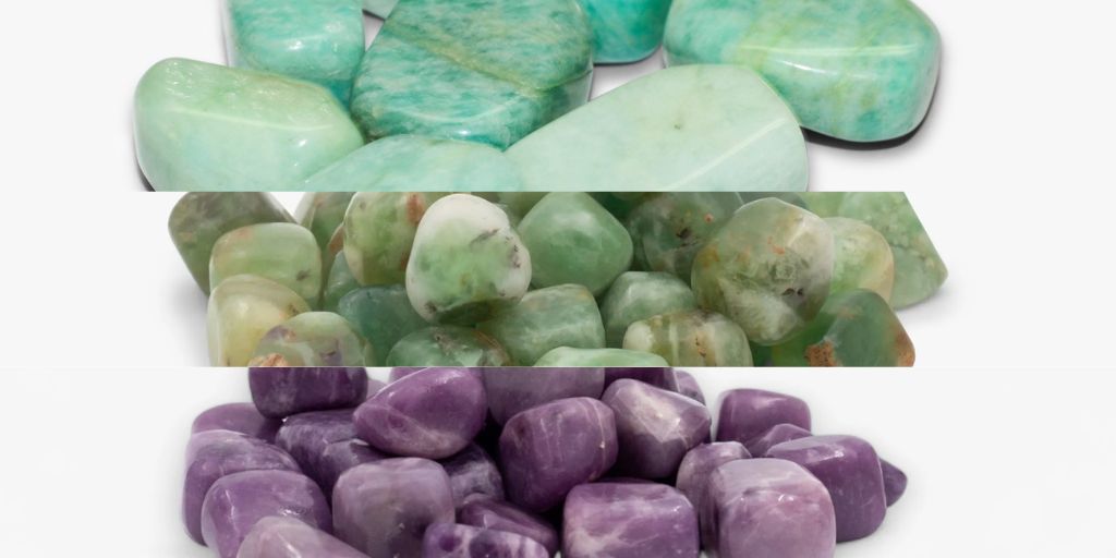 Healing Crystals Amazonite, Fluorite, Lepidolite